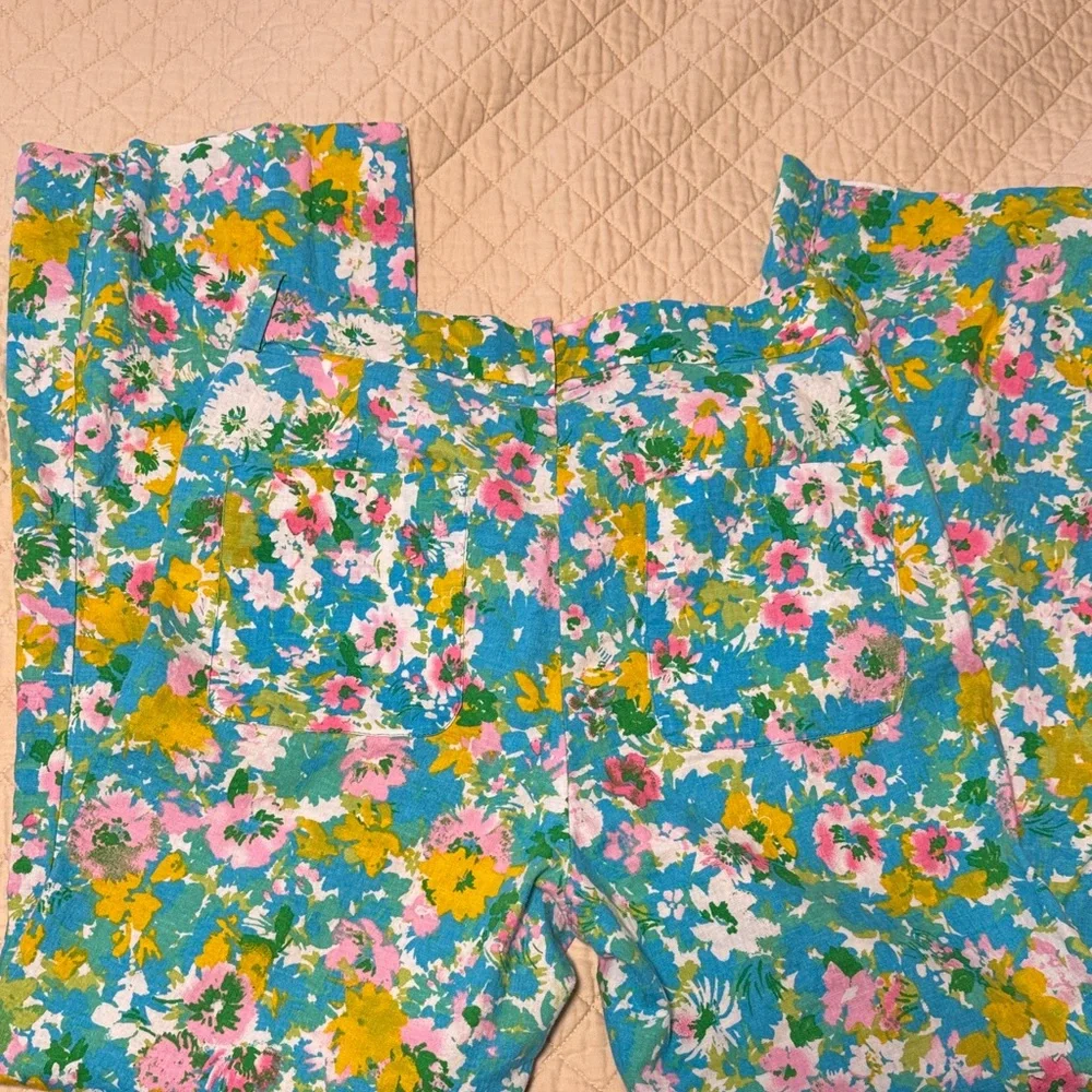 Zara Floral Straight Leg Pants - Blue, Yellow, Pink - Picture 7 of 8